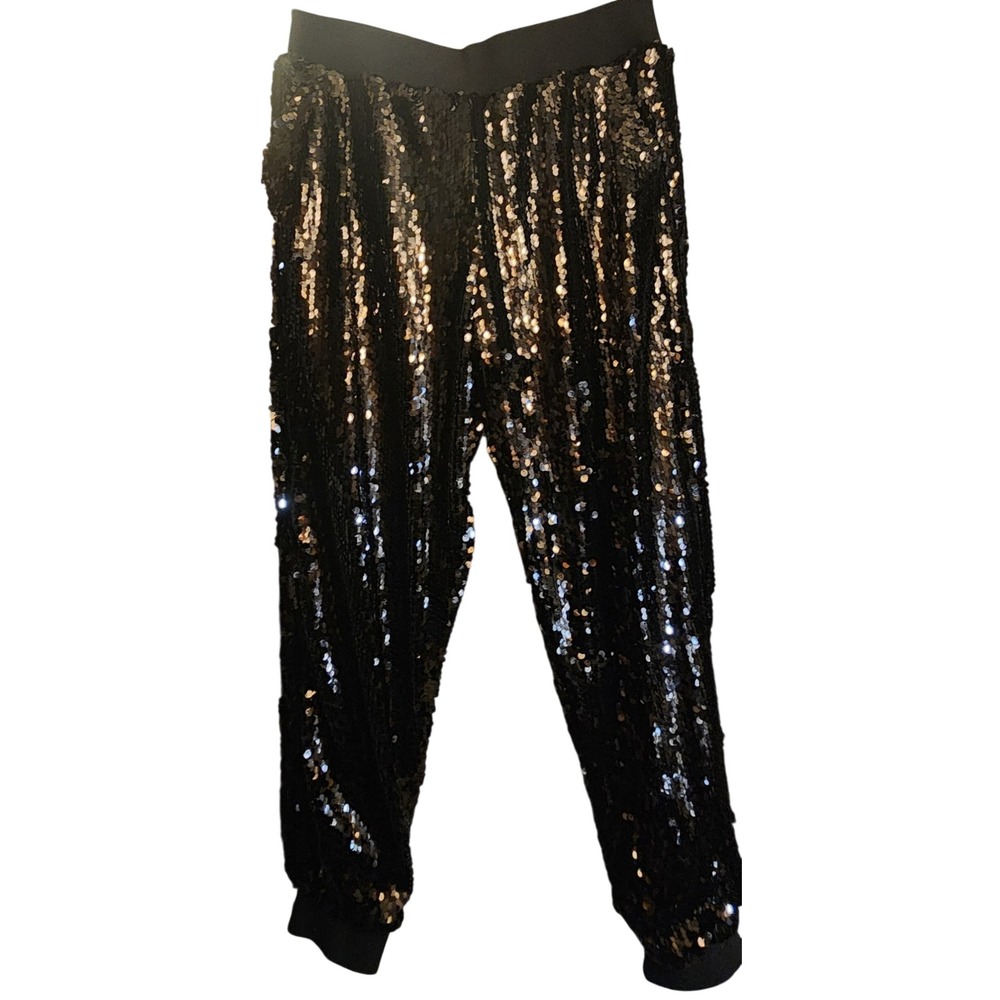Rehab Sequin Jogger Pants Womens Large Black NWT Disco Glam Night Out Sparkle